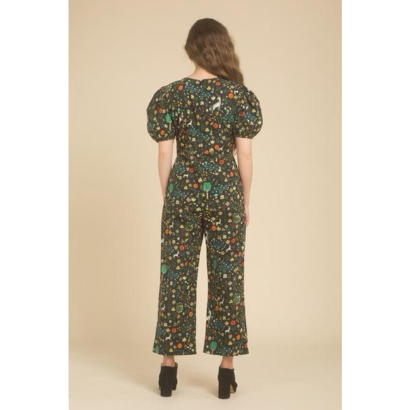Samantha Pleet Garden Jumpsuit Puff Sleeve 2 Black Illuminated Ethereal Floral - Picture 7 of 14